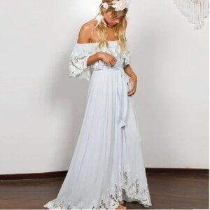 Fillyboo Wonder Years Embroidered Maxi Dress Baby Blue M/L